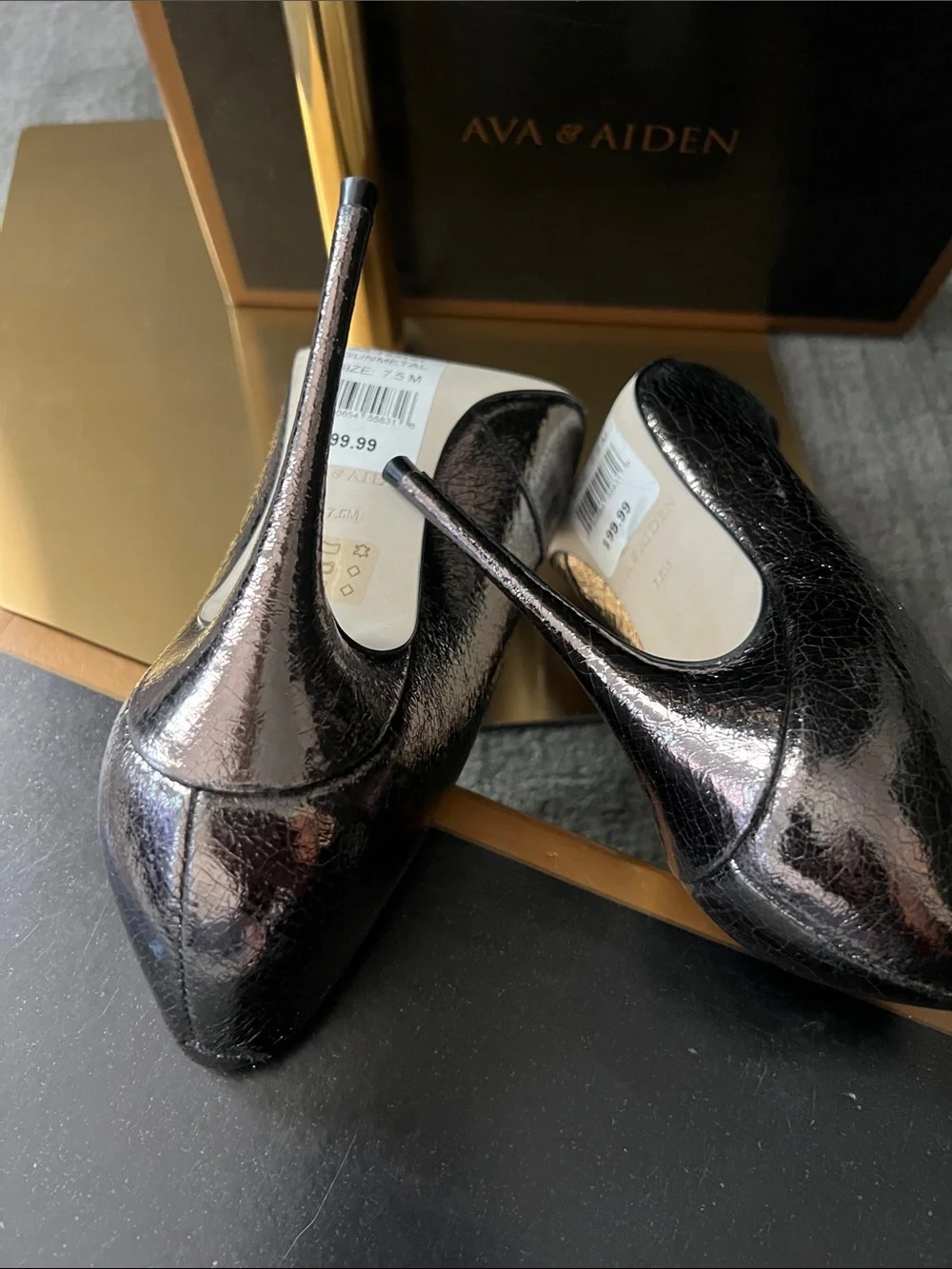Ava & Aiden Iridescent Bronze Pointed-Toe Stiletto Pumps